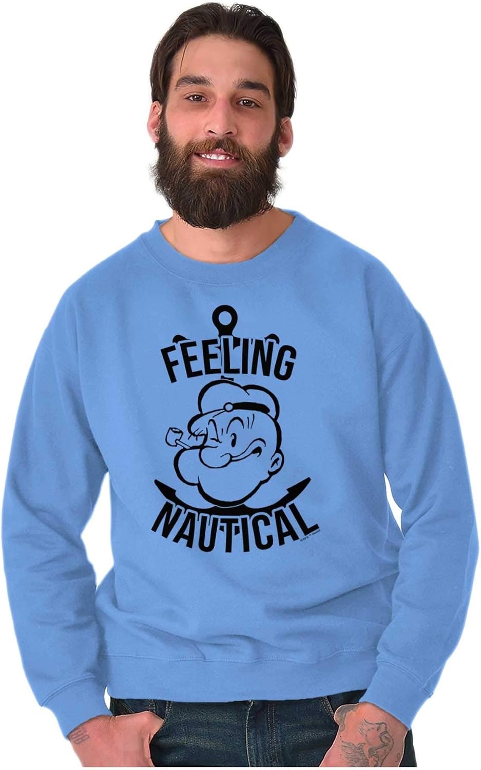 image:imageBrisco Brands Popeye The Sailor Feeling Nautical Sweatshirt for Men or WomenCarolina Blue