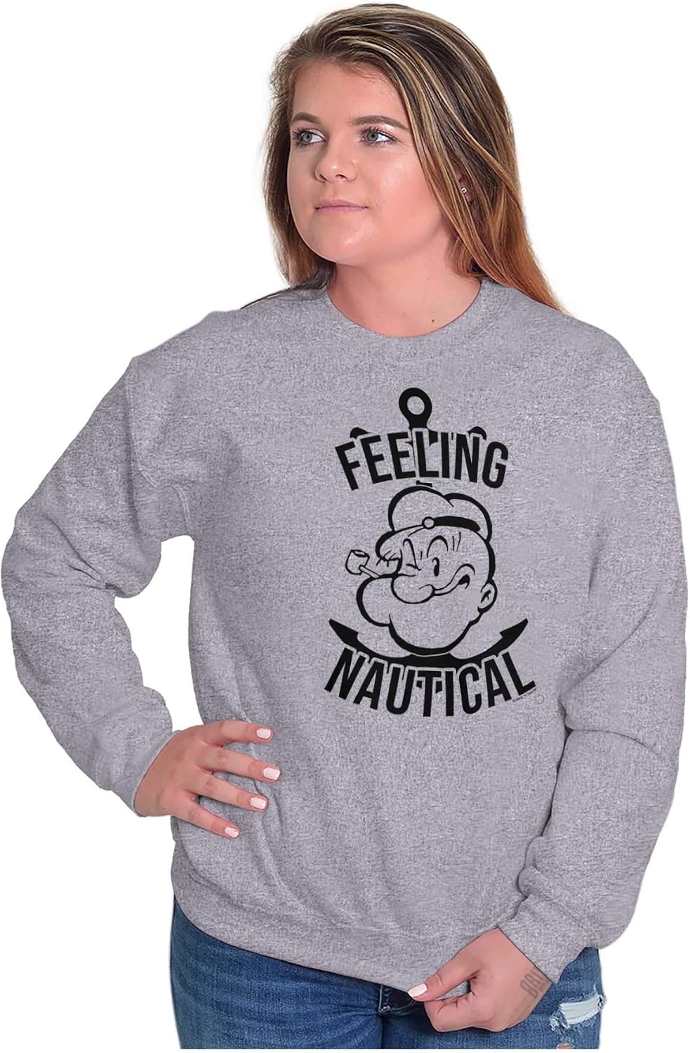 image:imageBrisco Brands Popeye The Sailor Feeling Nautical Sweatshirt for Men or WomenSport Grey