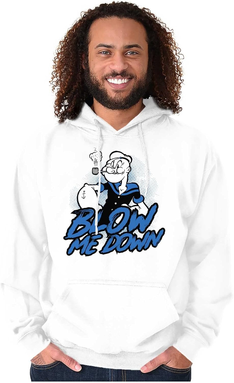 image:imageBrisco Brands Popeye The Sailor Man Blow Me Down Hoodie Sweatshirt Women MenWhite