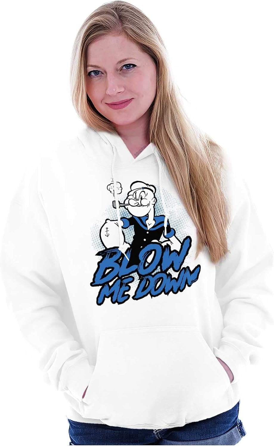 image:imageBrisco Brands Popeye The Sailor Man Blow Me Down Hoodie Sweatshirt Women MenWhite