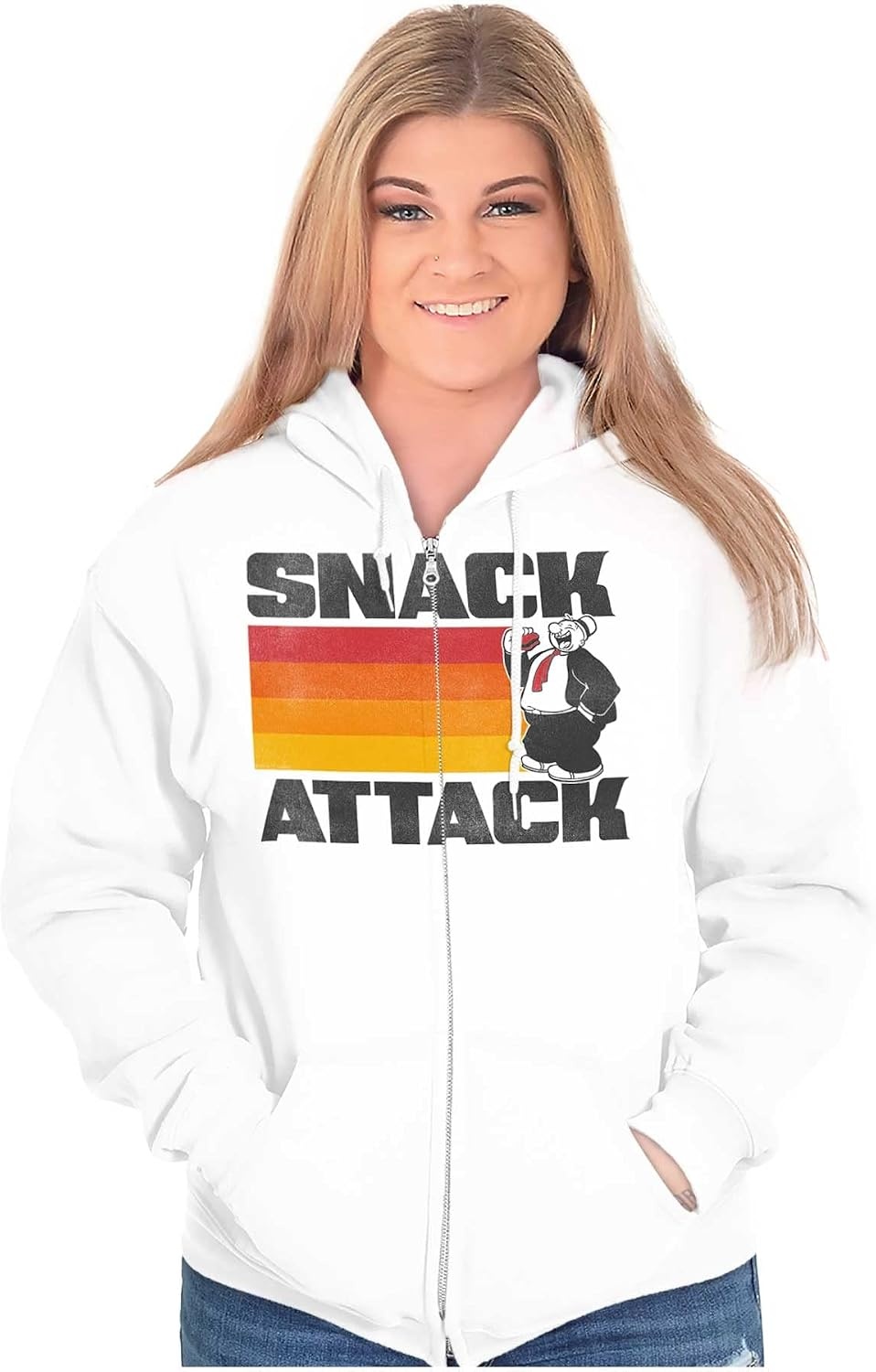 image:imageBrisco Brands Popeye Wimpy Snack Attach Funny Retro Zip Up Hoodie Mens WomensWhite
