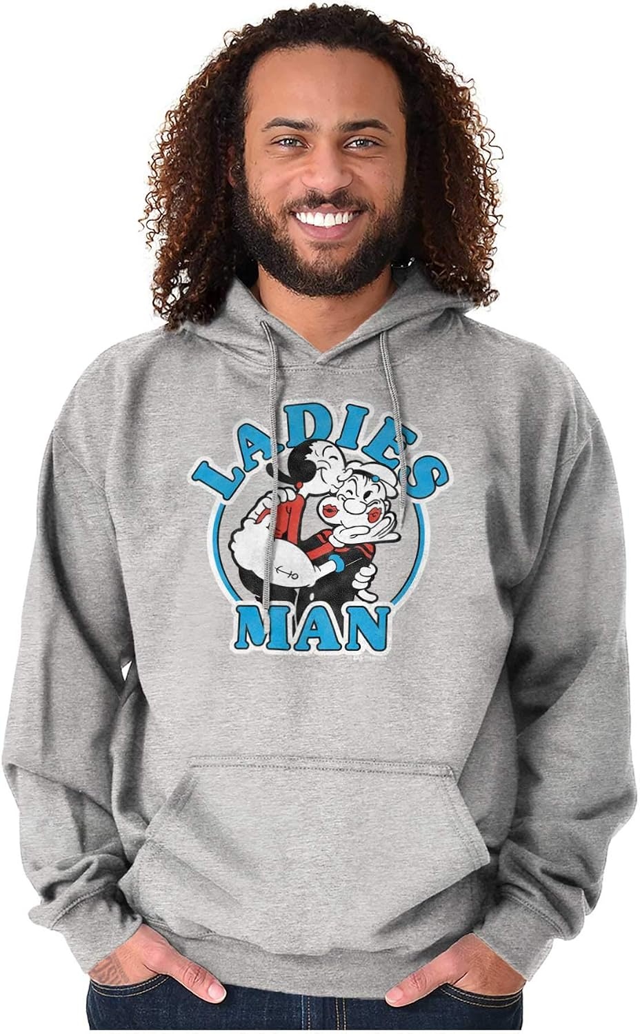 image:imageBrisco Brands Popeye and Olive Oyl Ladies Man Funny Hoodie Hooded Sweatshirt MenSport Grey