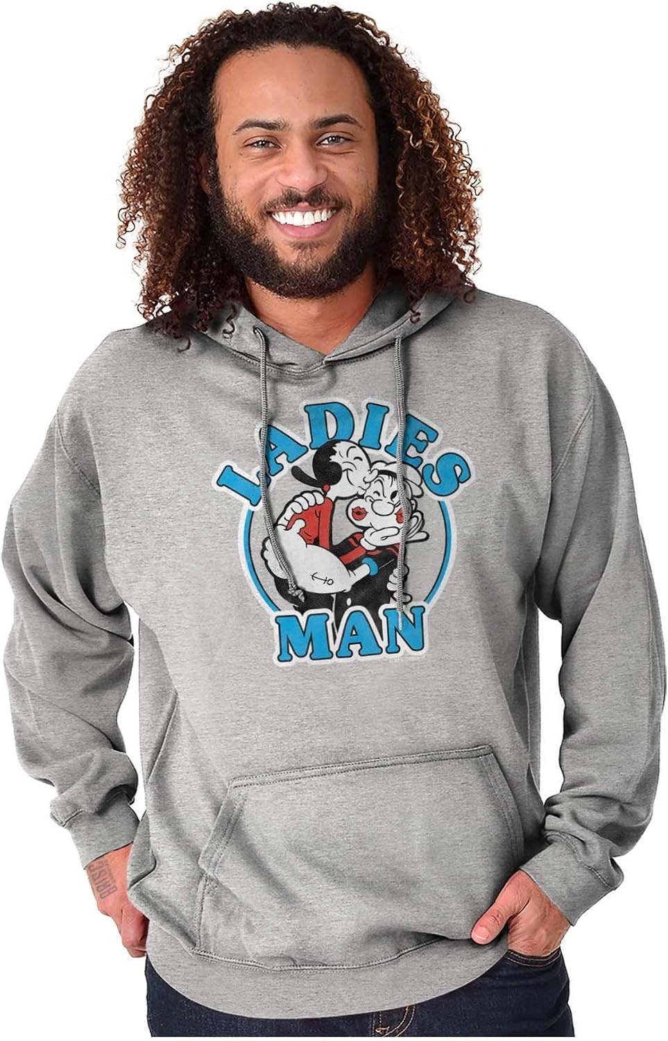 image:imageBrisco Brands Popeye and Olive Oyl Ladies Man Funny Hoodie Hooded Sweatshirt MenSport Grey