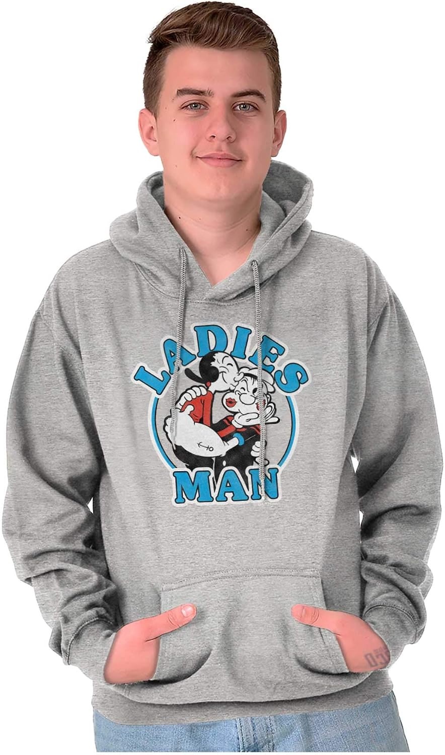 image:imageBrisco Brands Popeye and Olive Oyl Ladies Man Funny Hoodie Hooded Sweatshirt MenSport Grey