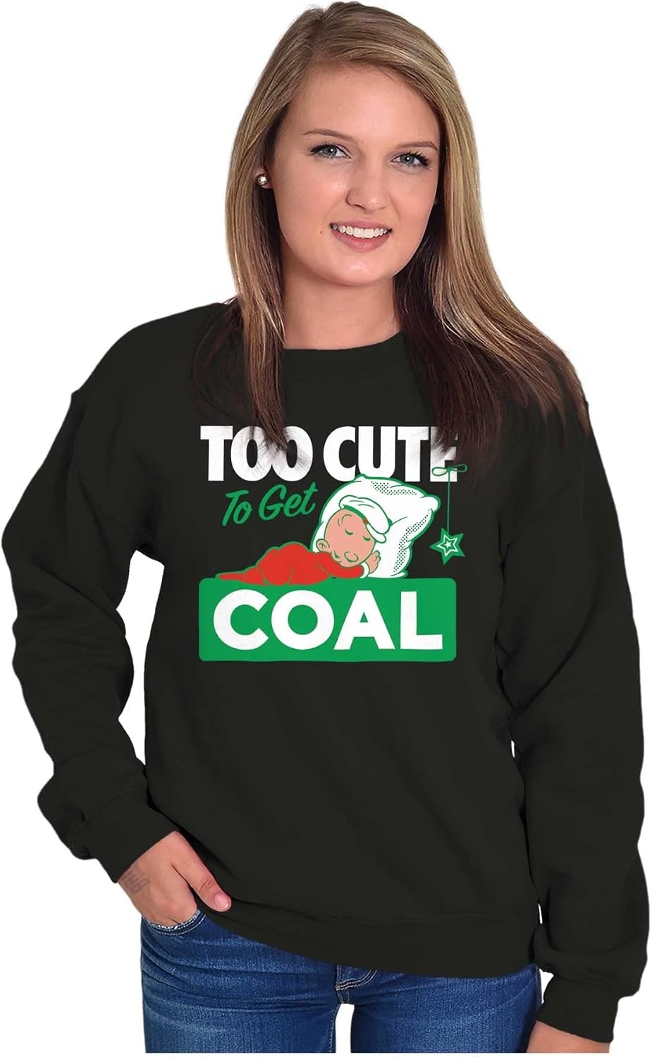 image:imageBrisco Brands SweePea Too Cute Get Coal Christmas Sweatshirt for Men or WomenBlack
