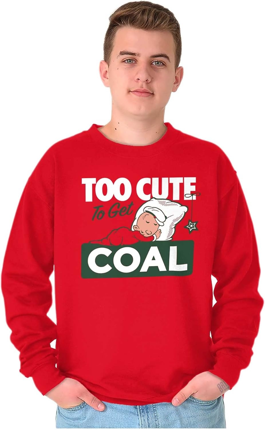 image:imageBrisco Brands SweePea Too Cute Get Coal Christmas Sweatshirt for Men or WomenRed