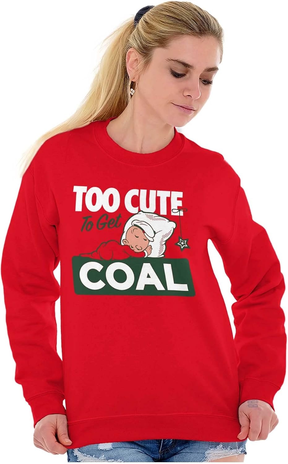 image:imageBrisco Brands SweePea Too Cute Get Coal Christmas Sweatshirt for Men or WomenRed