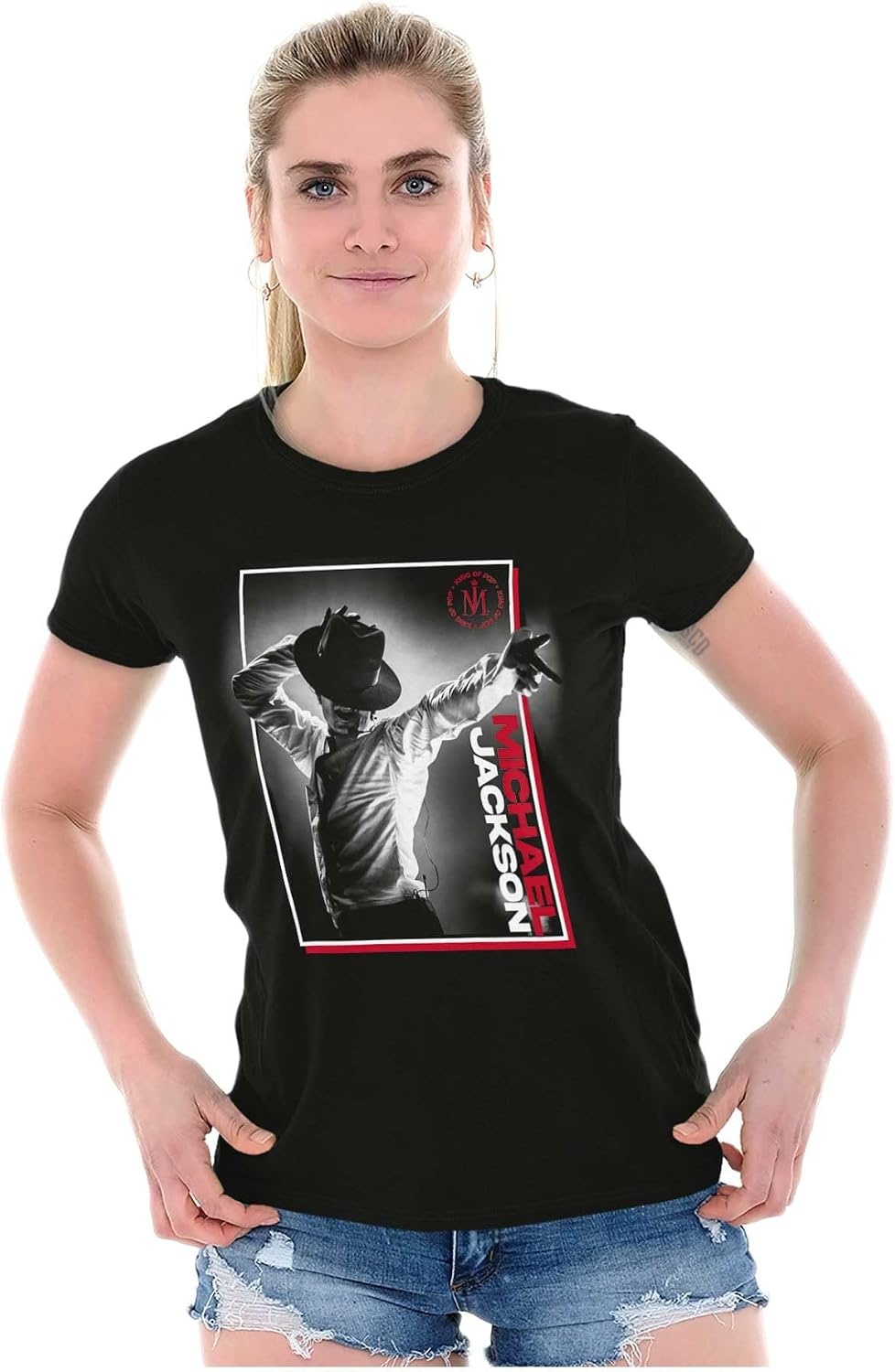 image:imageMichael Jackson Smooth Criminal Hat Womens Slim Fit Graphic TeeBlack
