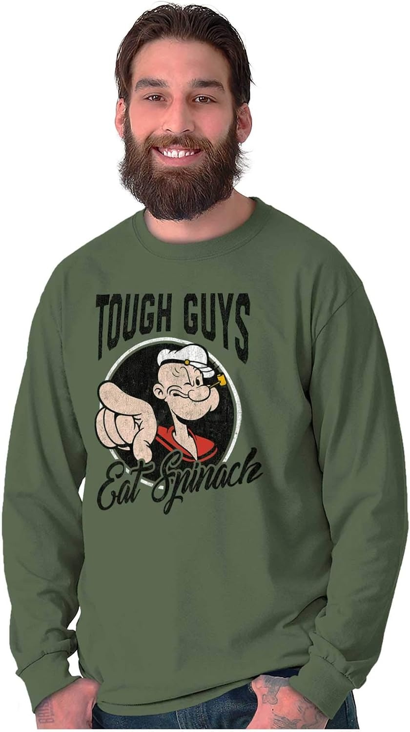 image:imagePopeye Tough Guys Eat Spinach Funny Mens Long Sleeve Tee T ShirtMilitary Green