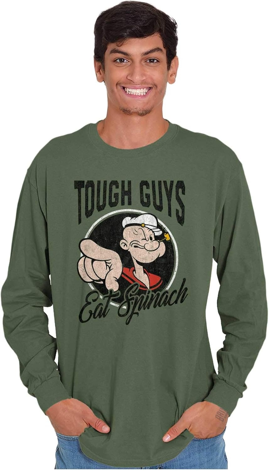 image:imagePopeye Tough Guys Eat Spinach Funny Mens Long Sleeve Tee T ShirtMilitary Green