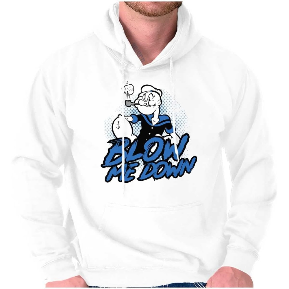 image:imageBrisco Brands Popeye The Sailor Man Blow Me Down Hoodie Sweatshirt Women MenWhite