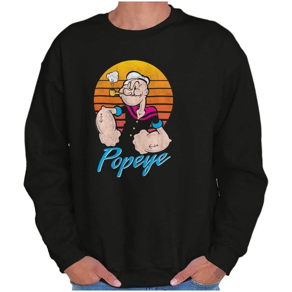 image:imageBrisco Brands Popeye The Sailor Man Retro Sunset Sweatshirt for Men or WomenBlack