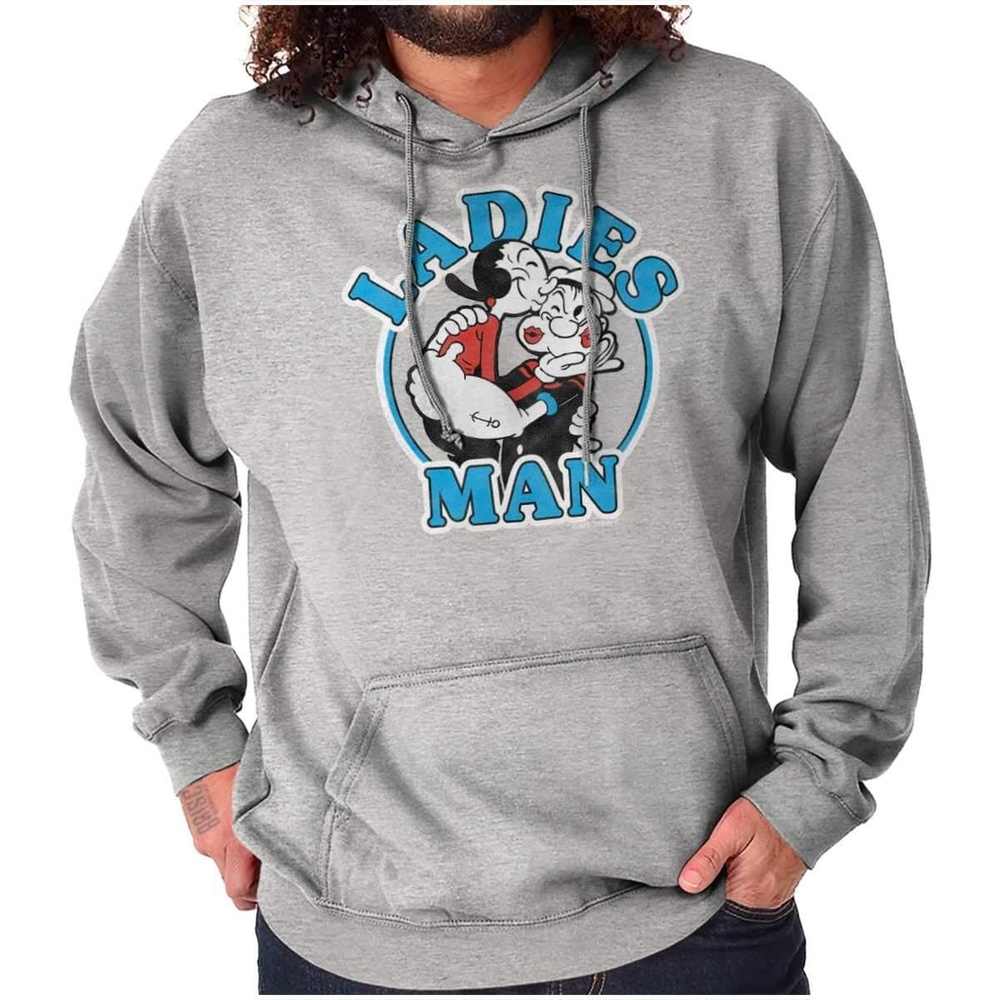 image:imageBrisco Brands Popeye and Olive Oyl Ladies Man Funny Hoodie Hooded Sweatshirt MenSport Grey