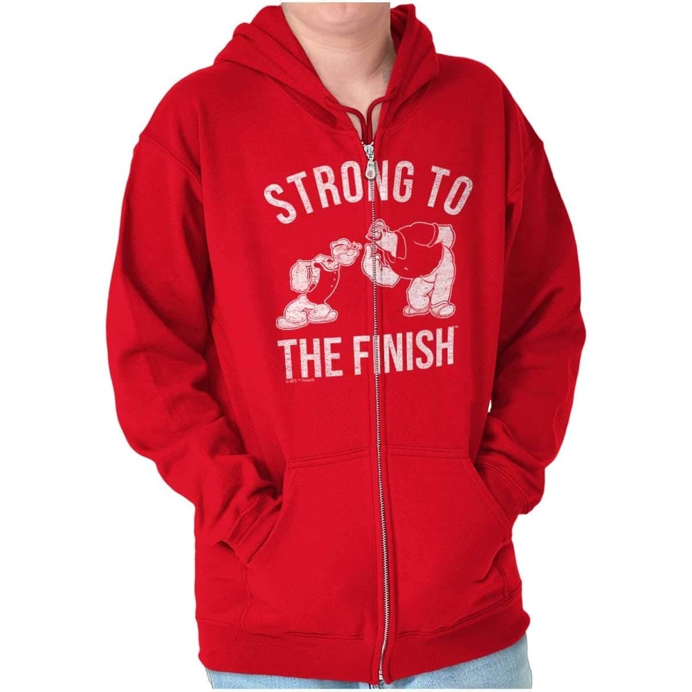 image:imageBrisco Brands Strong To The Finish Popeye Bluto Zip Hoodie Sweatshirt MenRed