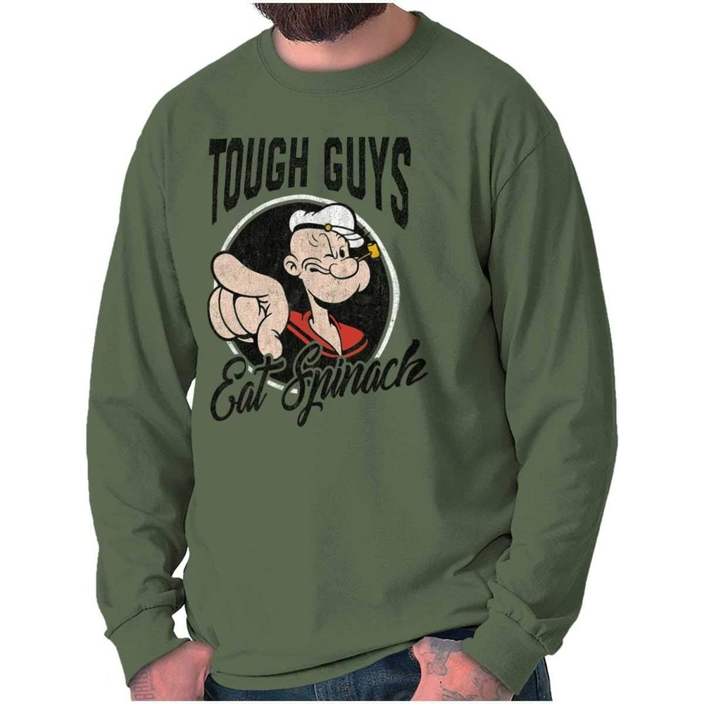 image:imagePopeye Tough Guys Eat Spinach Funny Mens Long Sleeve Tee T ShirtMilitary Green