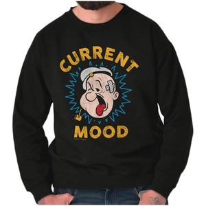 Brisco Brands Current Mood Popeye The Sailor Man Sweatshirt for Men or Women(Black)