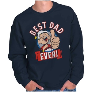 Brisco Brands Popeye Cartoon Best Dad Ever Father Men’s Crewneck Sweatshirt(Navy)