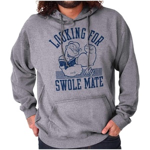 Brisco Brands Popeye Looking For a Swole Mate Gym Hoodie Sweatshirt Women Men(Sport Grey)