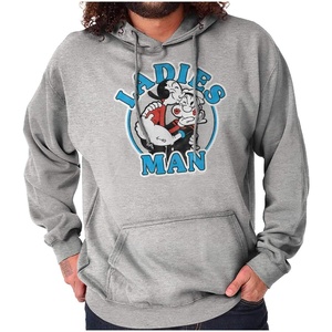 Brisco Brands Popeye and Olive Oyl Ladies Man Funny Hoodie Hooded Sweatshirt Men(Sport Grey)