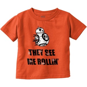 Brisco Brands They See Me Rollin Space Robot Galaxy Toddler Boy Girl T Shirt(Orange)
