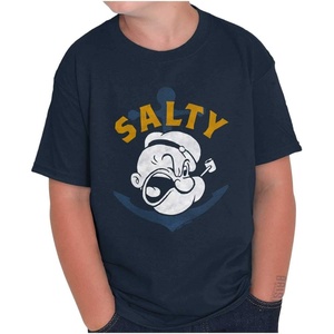 Popeye Sailor Salty Attitude Funny Crewneck T Shirts Boy Girl(Navy)