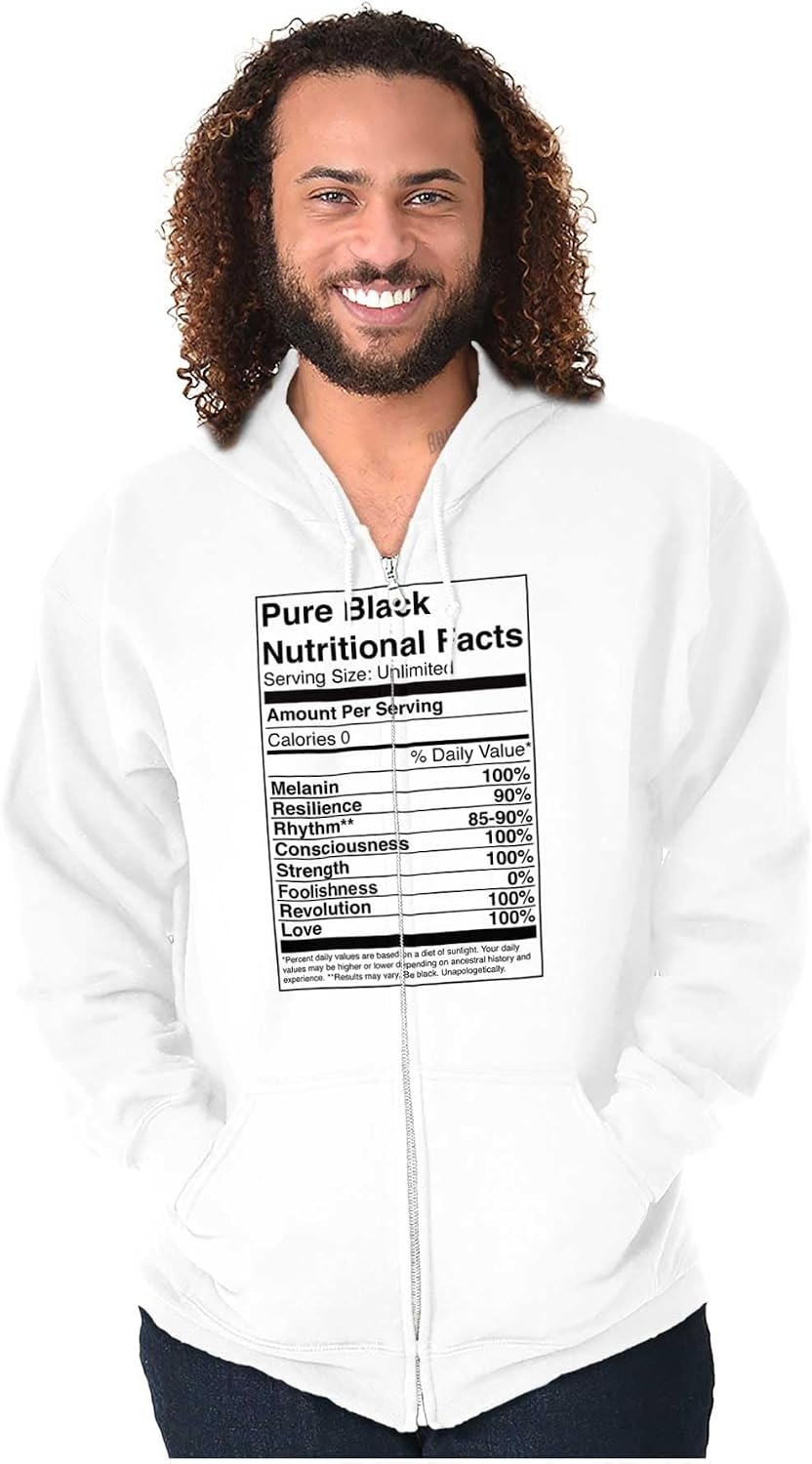 image:imageBlack Pride Funny Nutrition Facts Zip Up Hoodie Mens WomensWhite