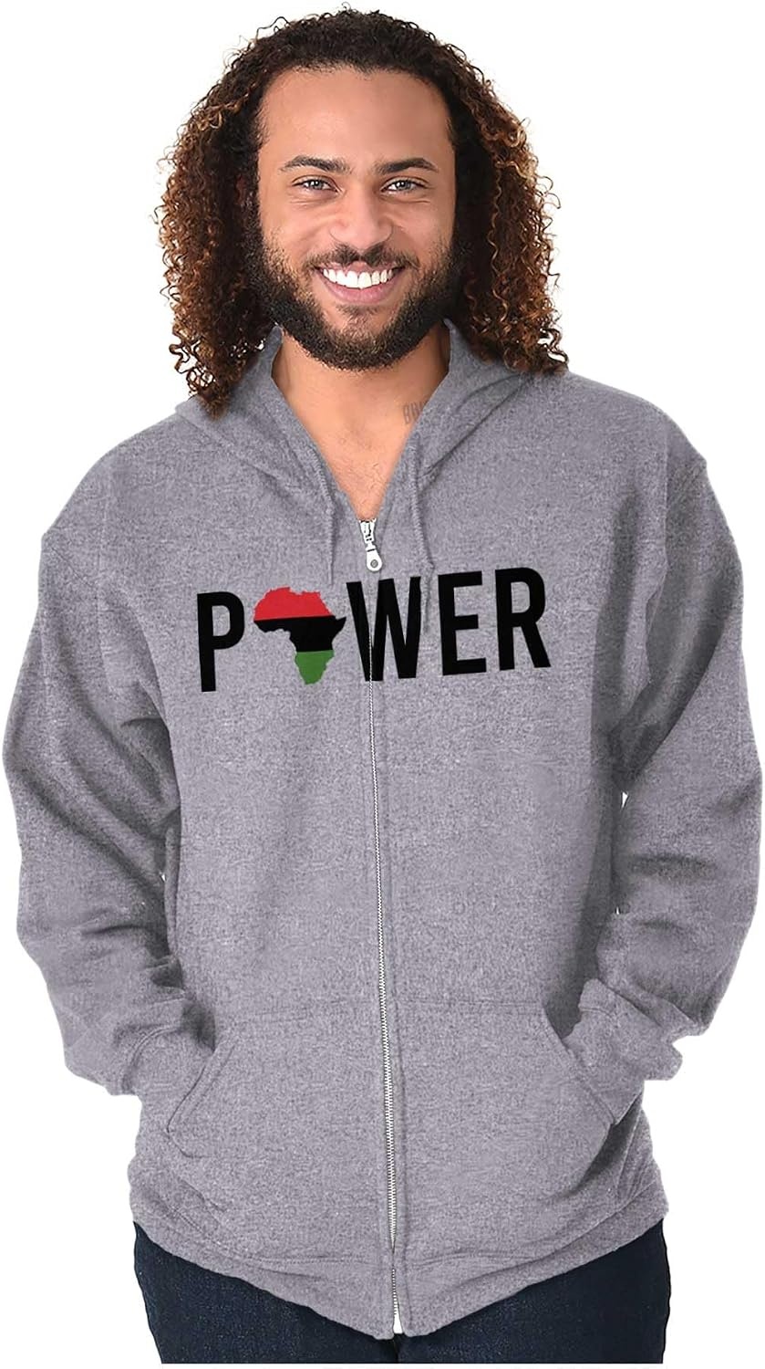 image:imageBrisco Brands Africa Black Power African Flag Zip Up Hoodie Mens WomensSport Grey