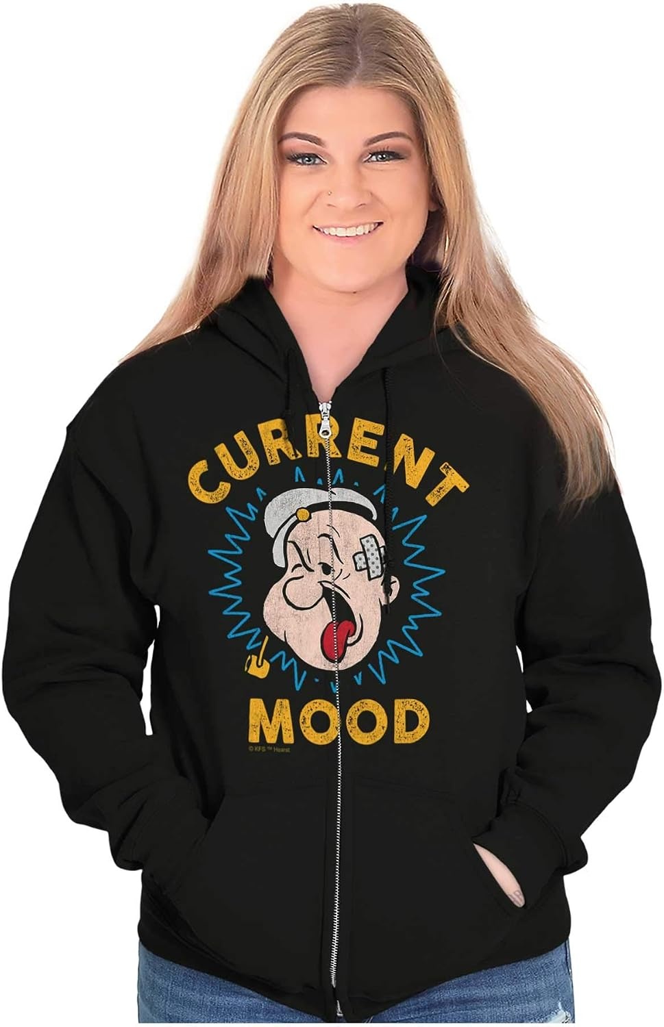 image:imageBrisco Brands Current Mood Popeye The Sailor Man Zip Up Hoodie Mens Womens