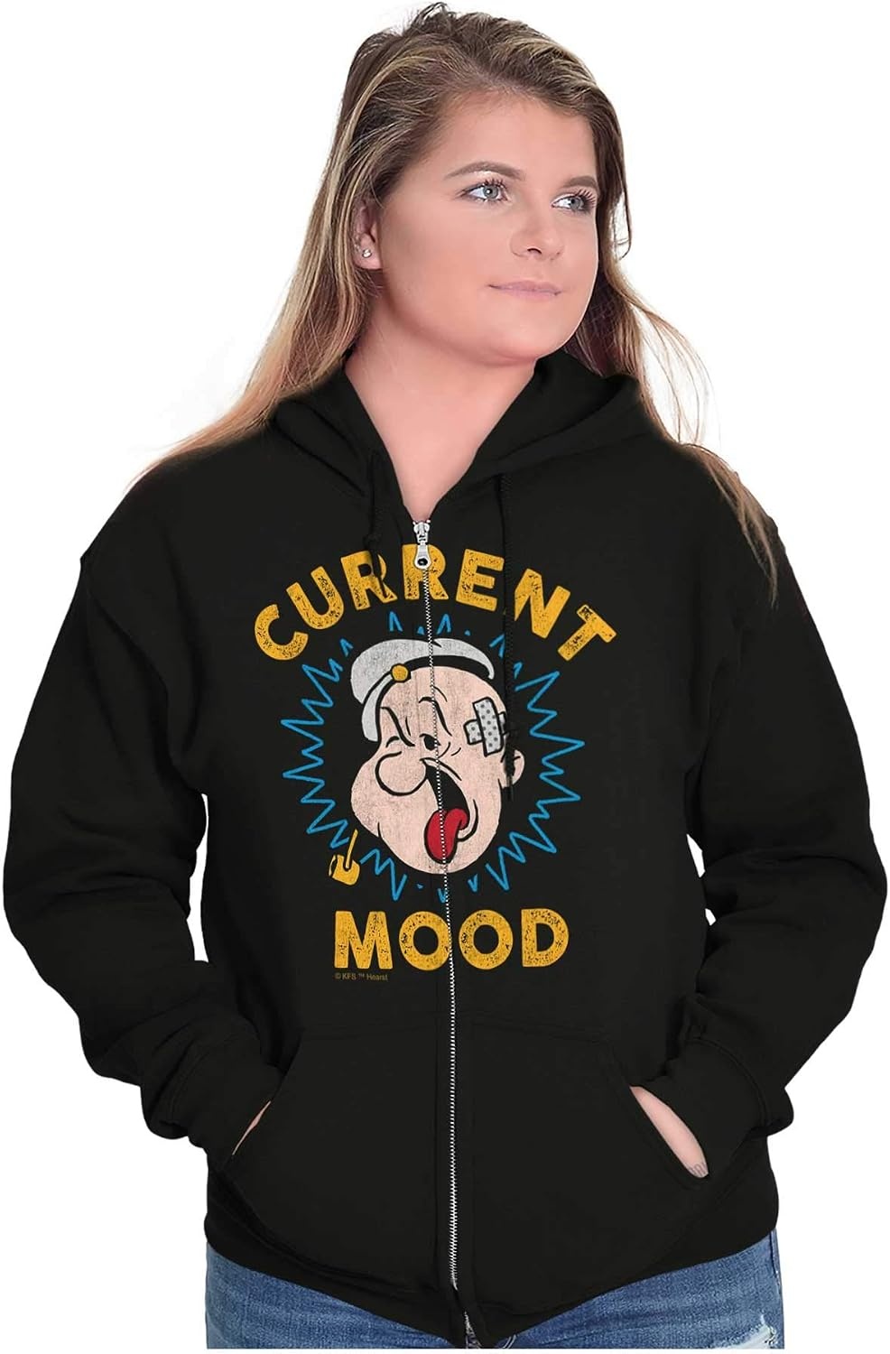 image:imageBrisco Brands Current Mood Popeye The Sailor Man Zip Up Hoodie Mens Womens