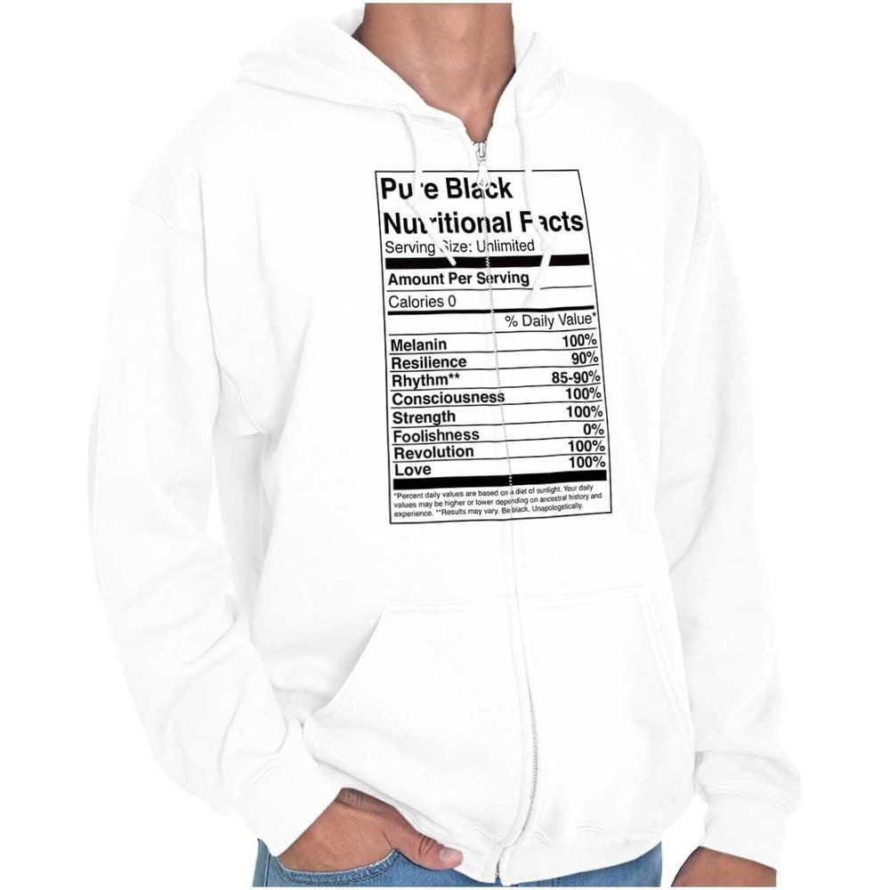 image:imageBlack Pride Funny Nutrition Facts Zip Up Hoodie Mens WomensWhite