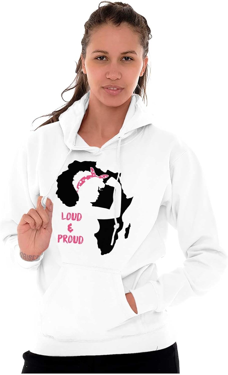 image:imageBrisco Brands Loud and Proud Black Girl Cute Africa Hoodie Sweatshirt WomenWhite