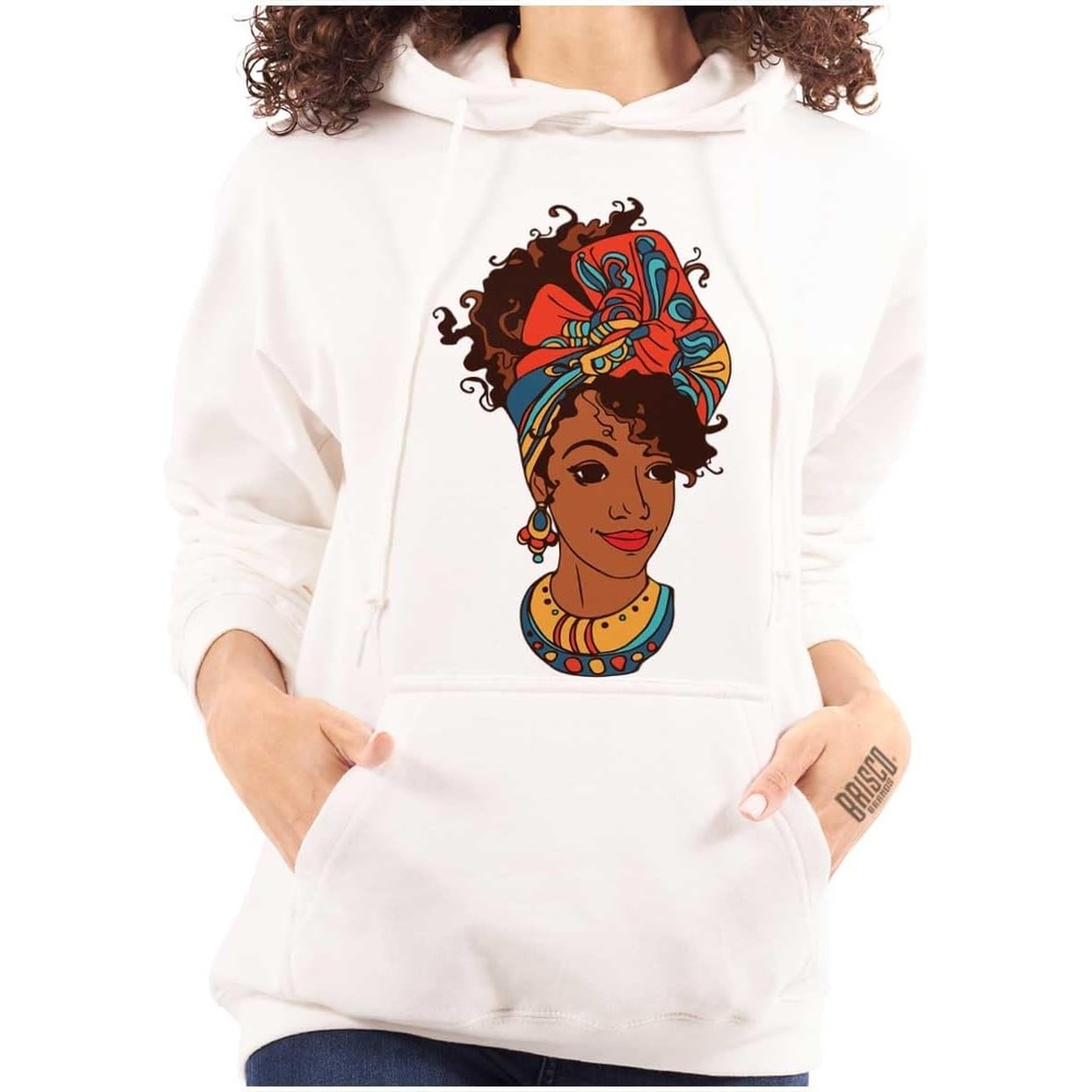image:imageBrisco Brands Black Woman Natural Hair Queen Cute Hoodie Sweatshirt WomenWhite