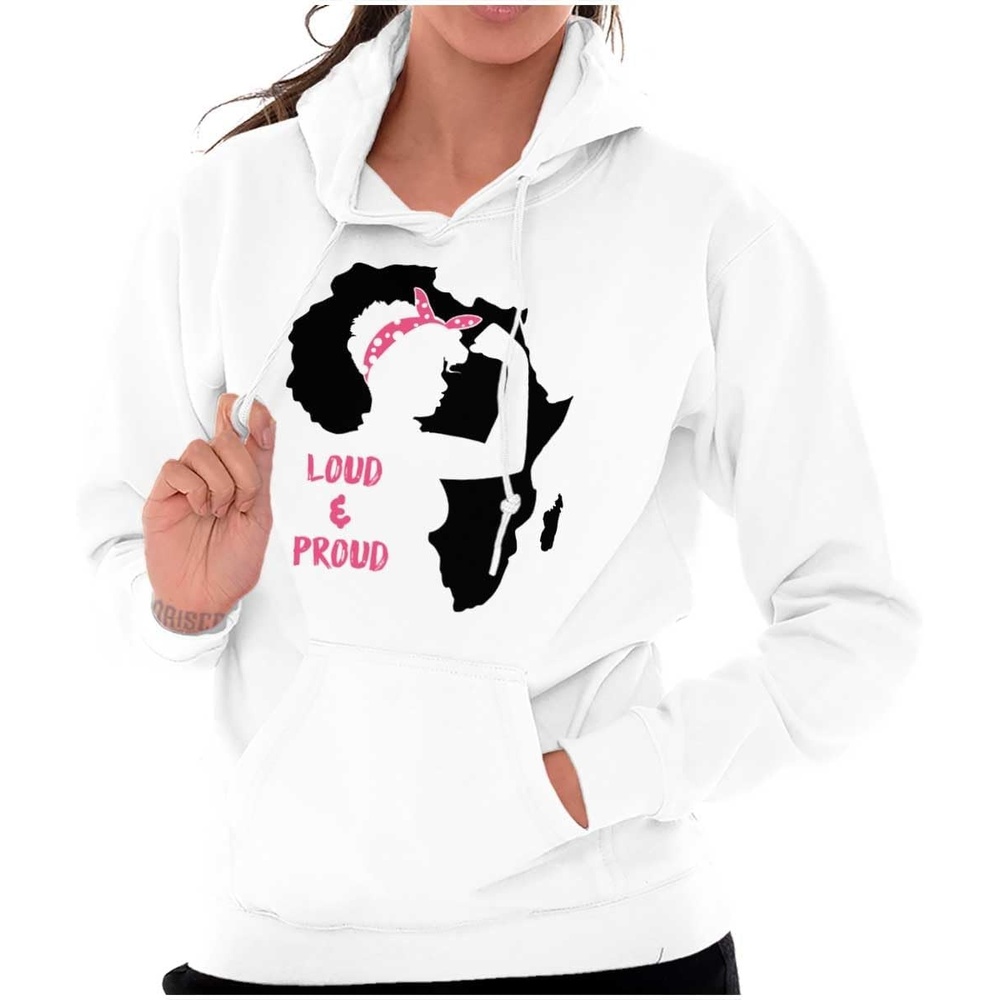 image:imageBrisco Brands Loud and Proud Black Girl Cute Africa Hoodie Sweatshirt WomenWhite