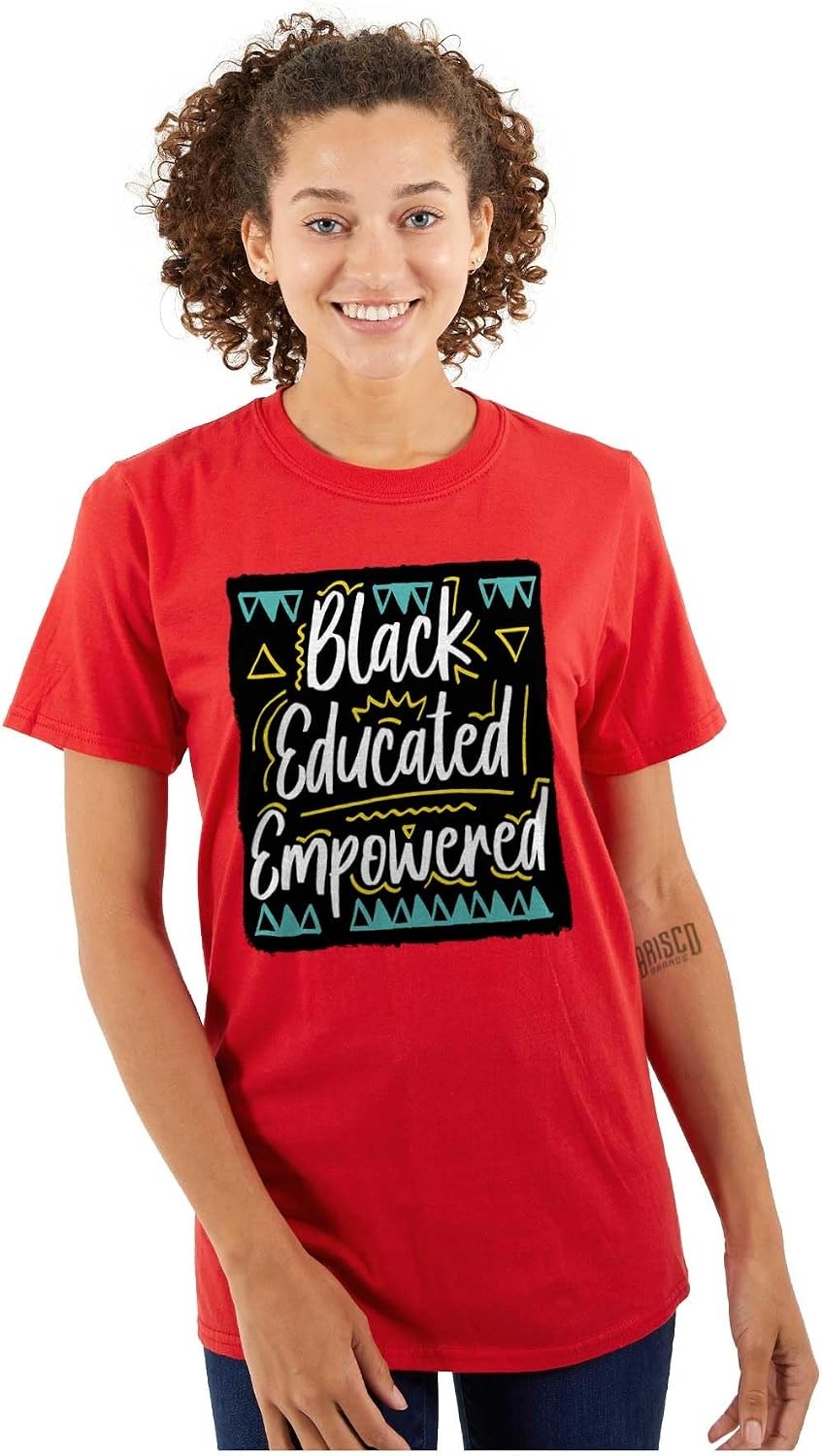 image:imageBrisco Brands Black Educated and Empowered Quote Womens Graphic T Shirt TeesRed