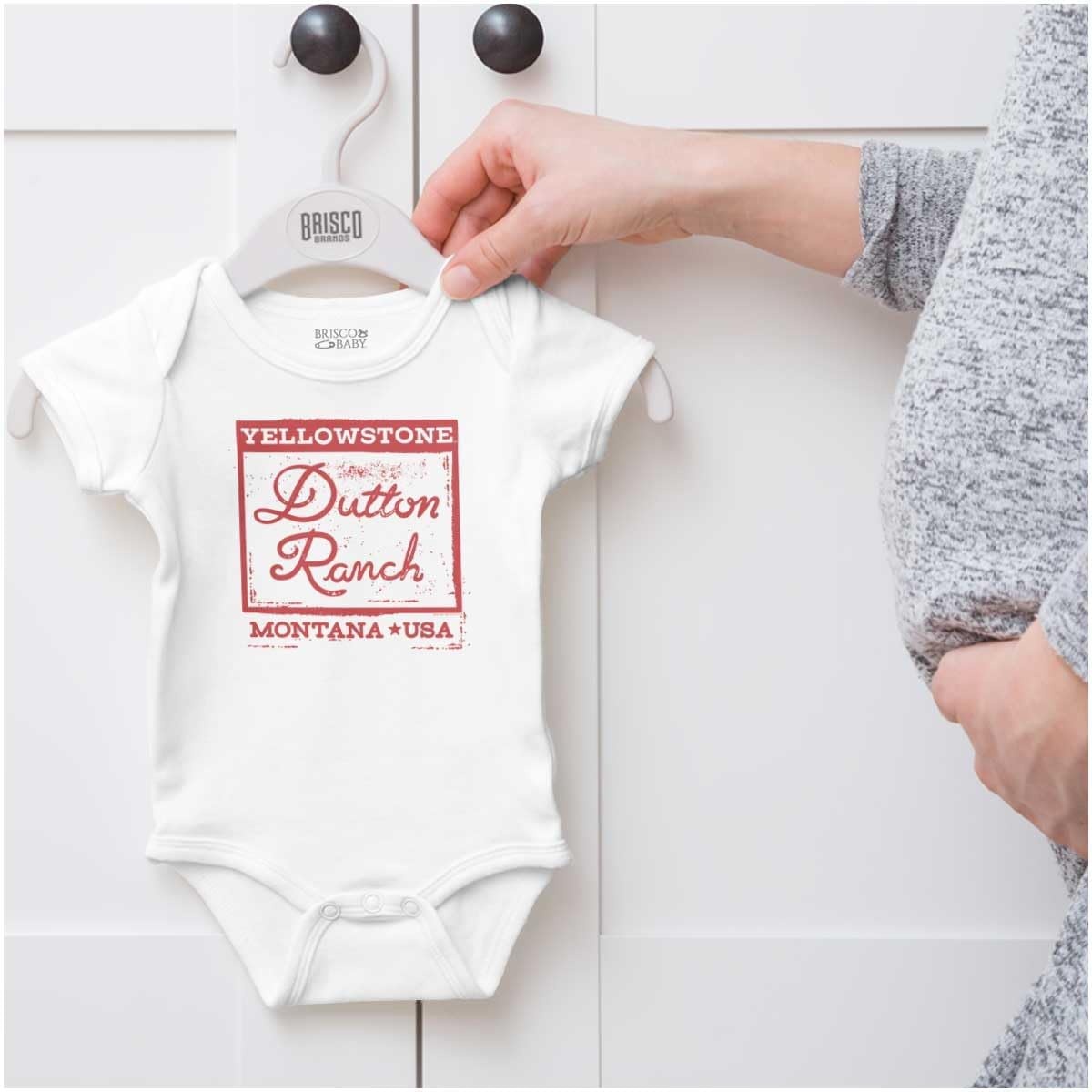 image:imageBrisco Brands Yellowstone Dutton Ranch USA Stamp Baby Romper Boys or GirlsWhite