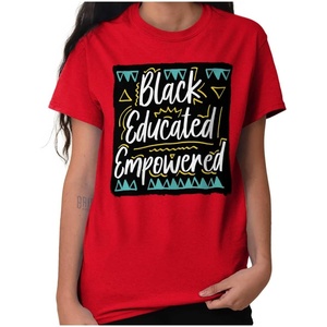 Brisco Brands Black Educated and Empowered Quote Womens Graphic T Shirt Tees(Red)