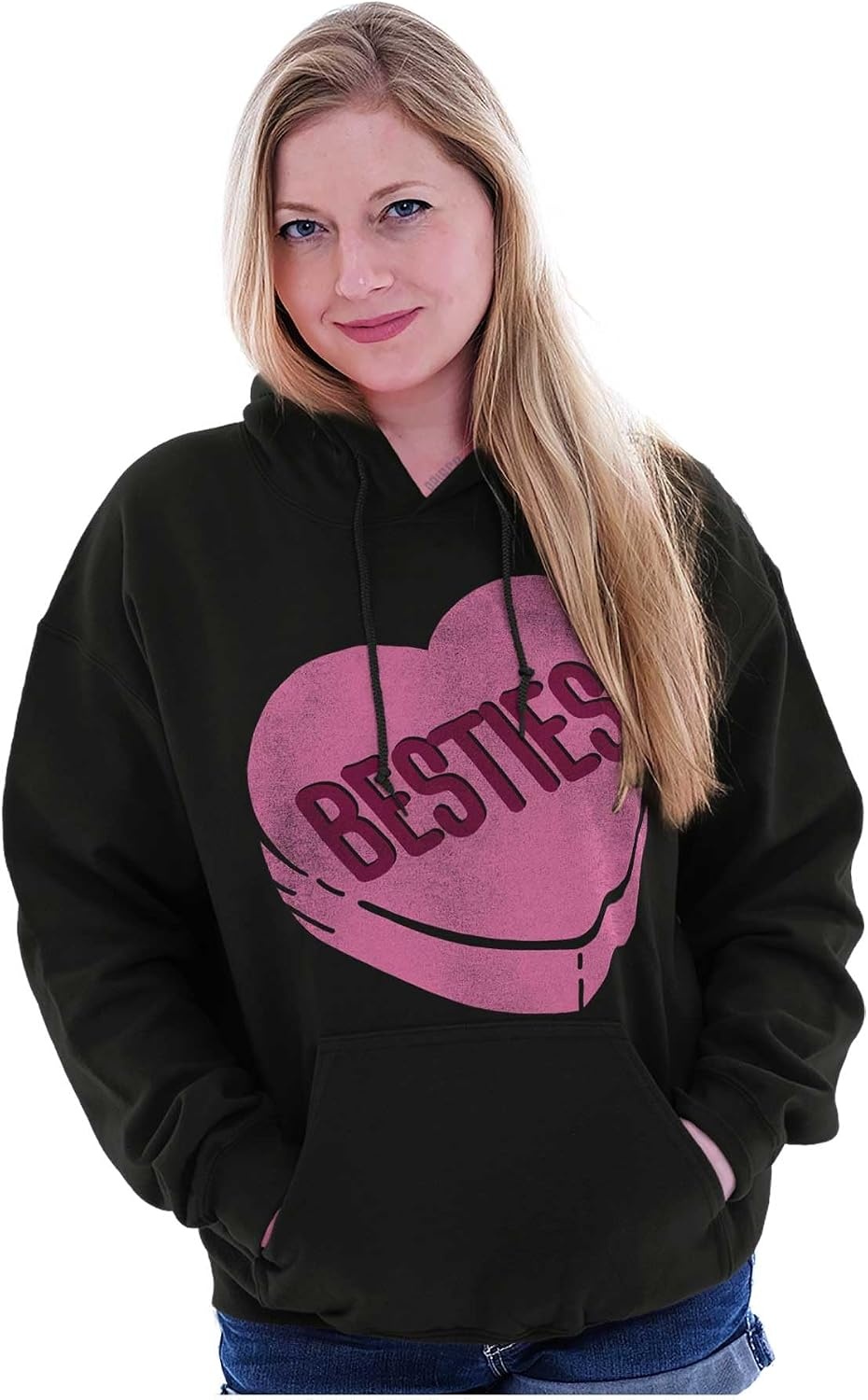 image:imageBrisco Brands Galantines Besties Candy Heart Hoodie Sweatshirt WomenBlack