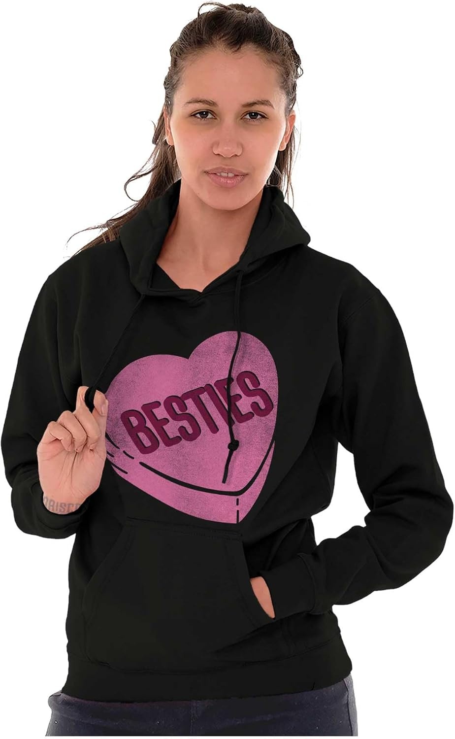 image:imageBrisco Brands Galantines Besties Candy Heart Hoodie Sweatshirt WomenBlack