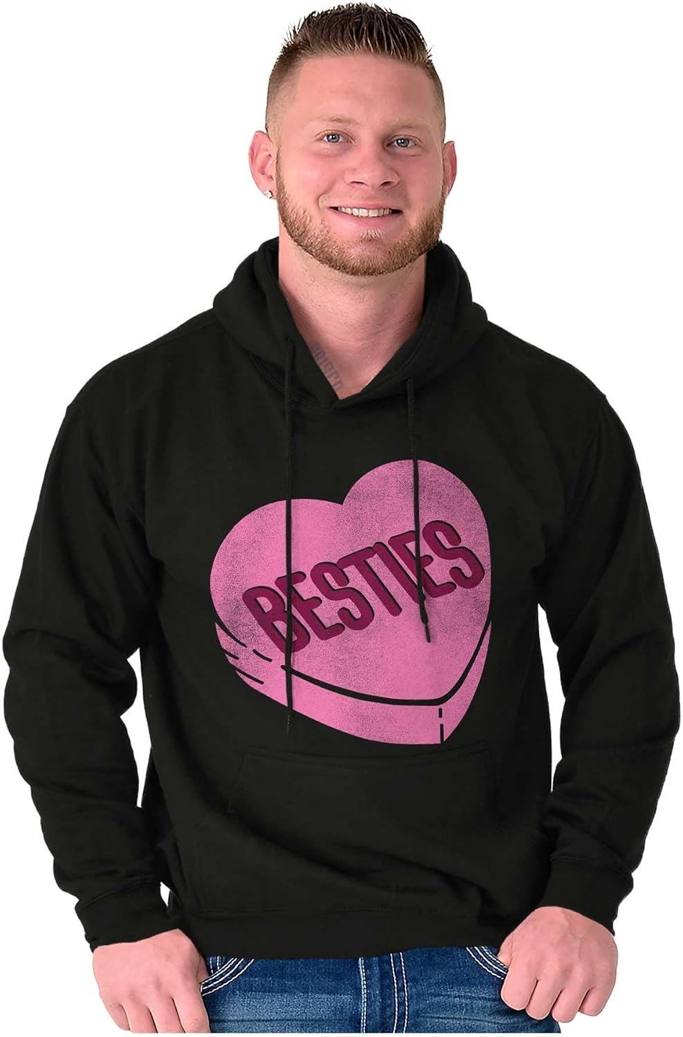 image:imageBrisco Brands Galantines Besties Candy Heart Hoodie Sweatshirt WomenBlack