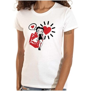 Betty Boop Heart and Lipstick Stain Womens Slim Fit Graphic Tee