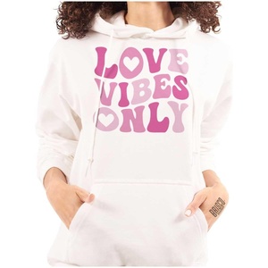 Brisco Brands Valentine’s Day Love Vibes Only Hoodie Sweatshirt Women(White)