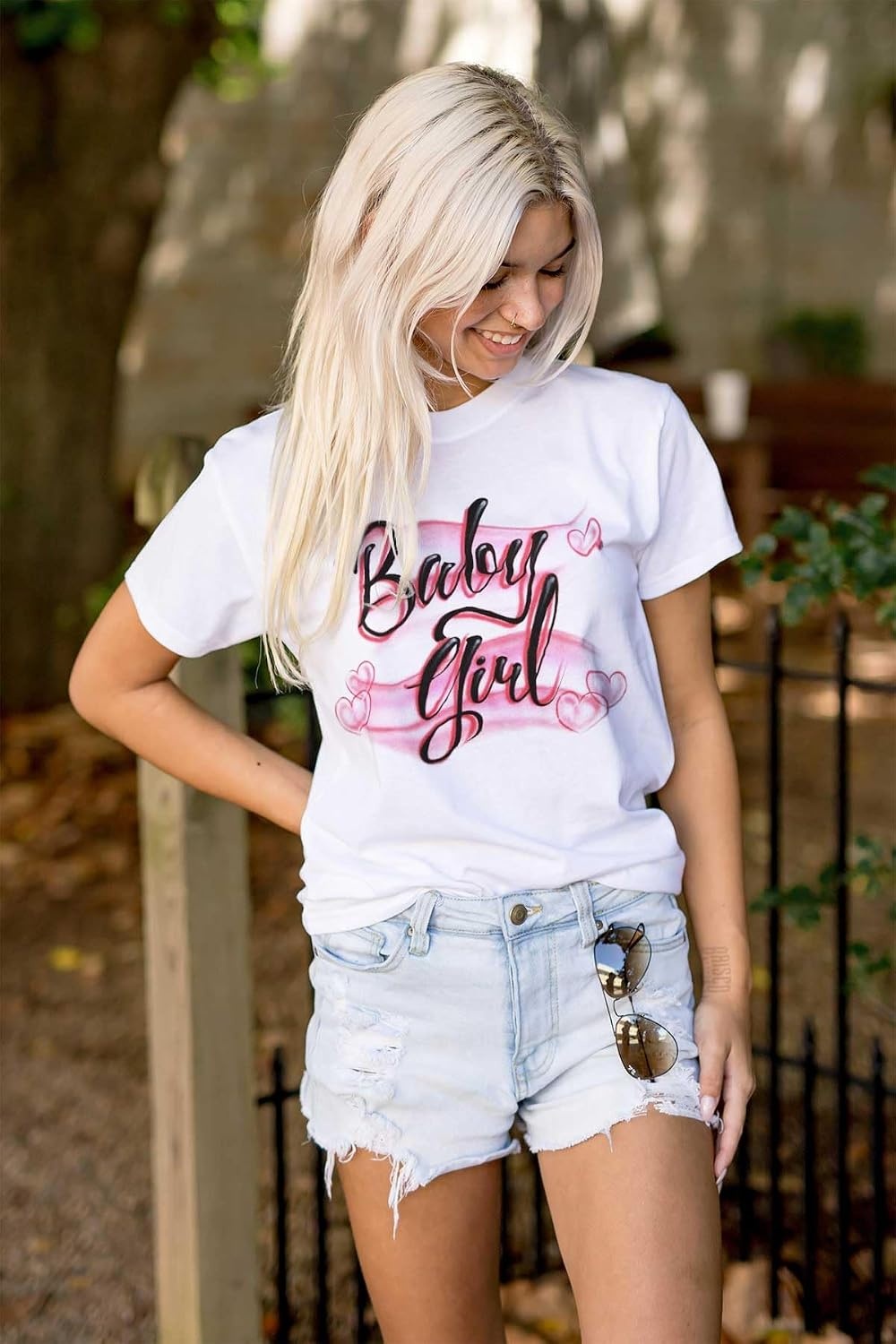 image:imageAirbrushed Baby Girl Hearts Love Womens Graphic T Shirt TeesWhite