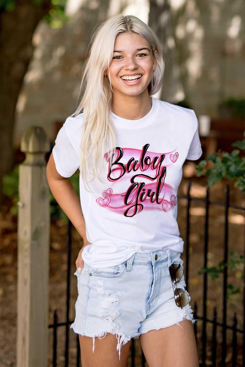 image:imageAirbrushed Baby Girl Hearts Love Womens Graphic T Shirt TeesWhite