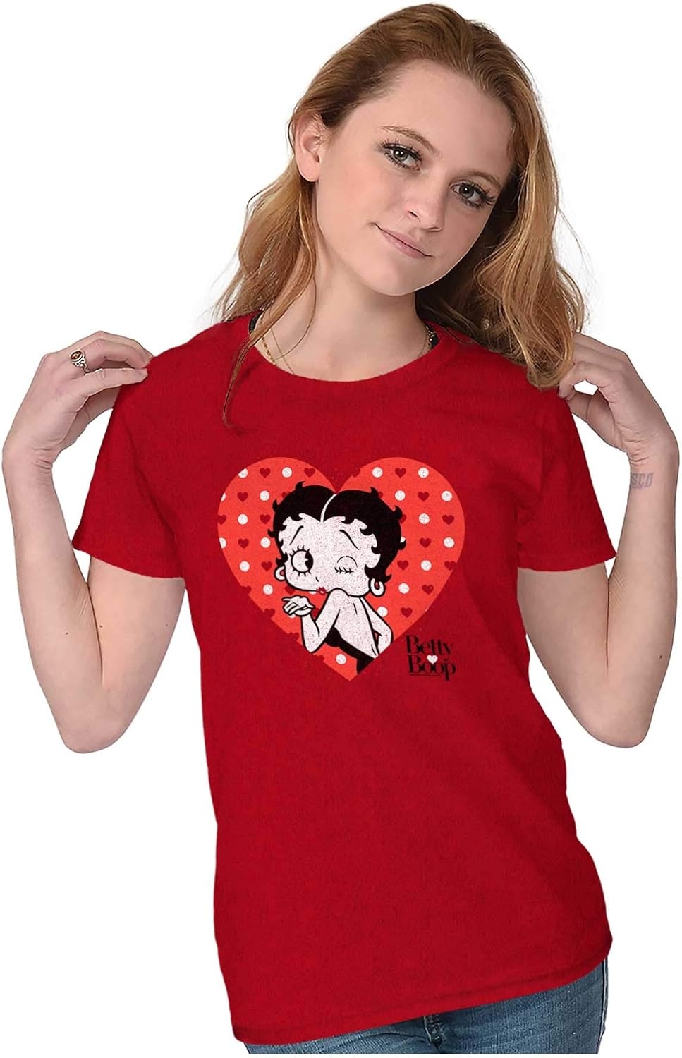 image:imageBetty Boop Blowing Kisses Adorable Womens Slim Fit Graphic Tee Red