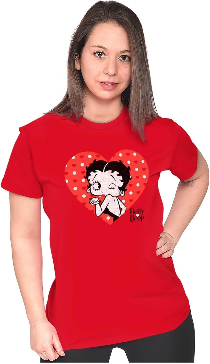image:imageBetty Boop Blowing Kisses Adorable Womens Slim Fit Graphic Tee Red