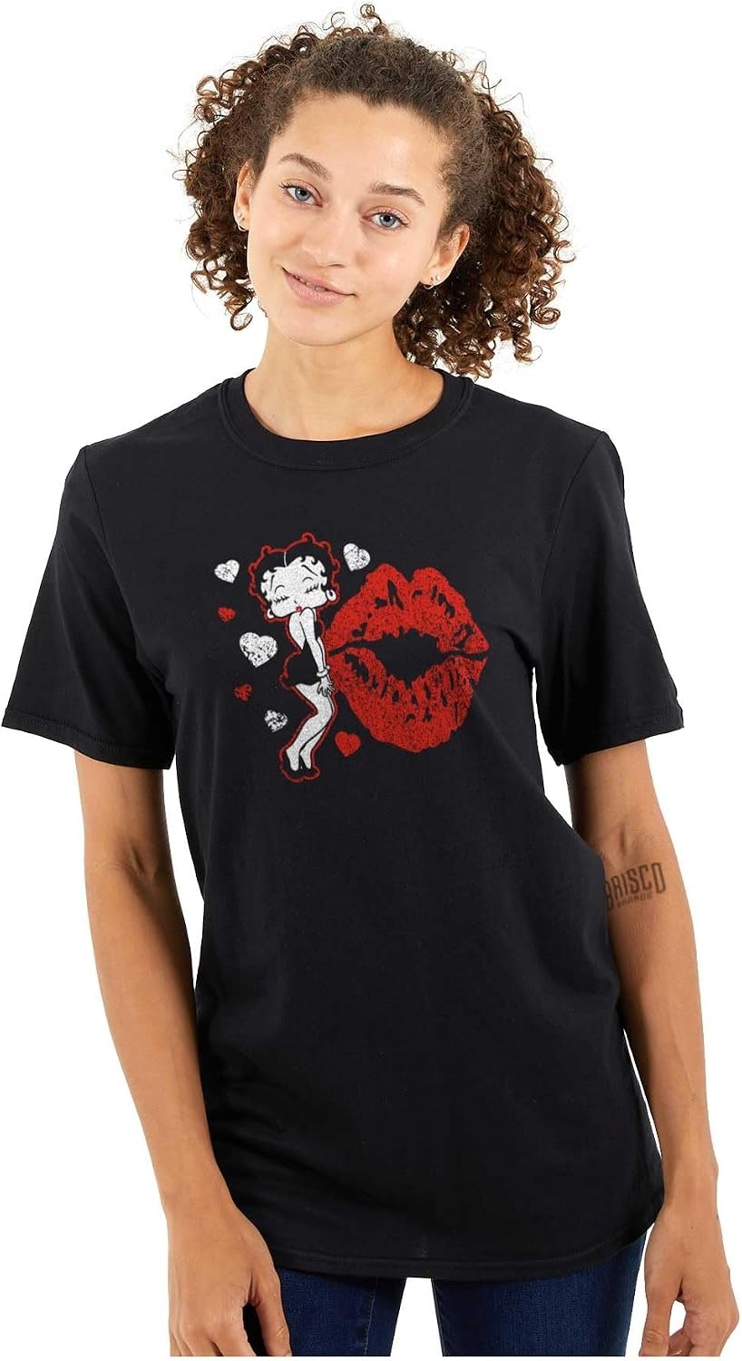 image:imageBetty Boop Blowing Kisses Lips Hearts Womens Graphic T Shirt TeesBlack