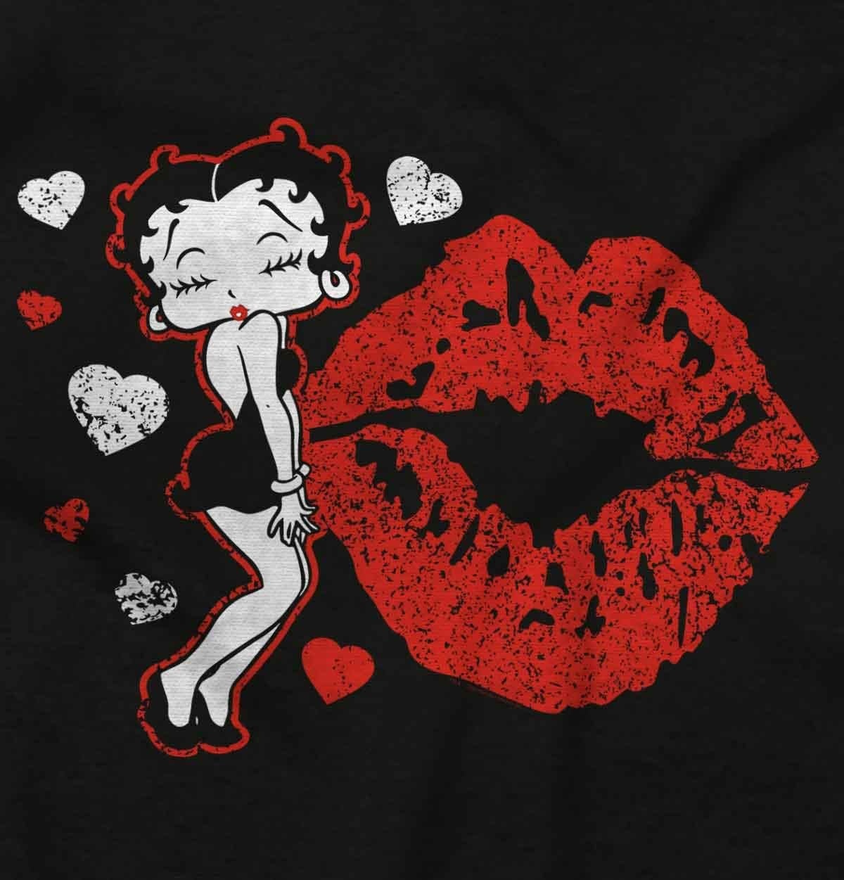 image:imageBetty Boop Blowing Kisses Lips Hearts Womens Slim Fit Graphic TeeBlack