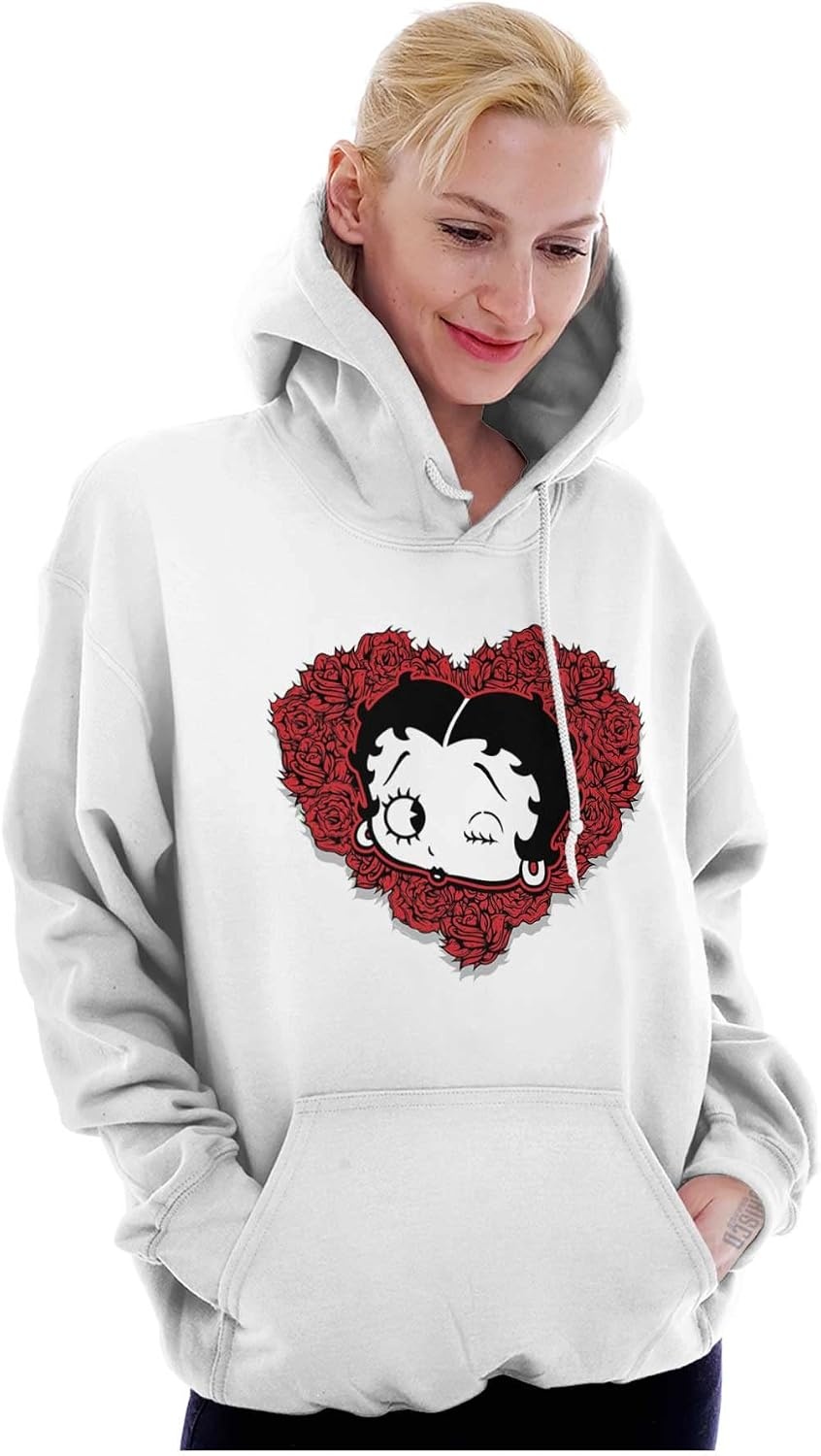image:imageBrisco Brands Betty Boop Heart Wink Blowing Kisses Hoodie Sweatshirt WomenWhite