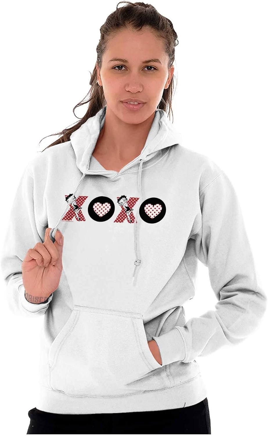 image:imageBrisco Brands Betty Boop Kisses and Hugs XO Cute Hoodie Sweatshirt WomenWhite