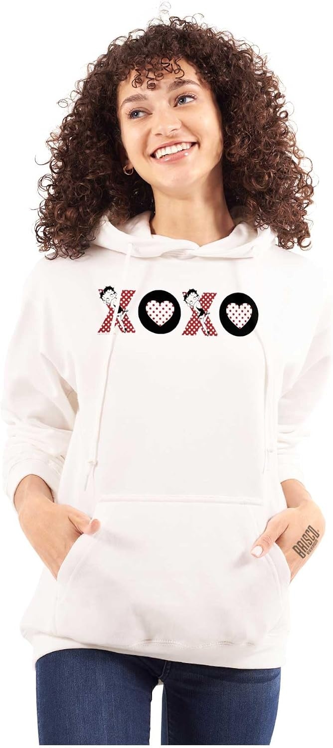 image:imageBrisco Brands Betty Boop Kisses and Hugs XO Cute Hoodie Sweatshirt WomenWhite